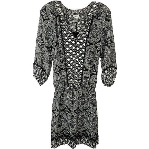 Whimsigoth Bohemian Black White Mosaic Pattern Summer Spring Hippy Dress CacheXS - Picture 1 of 14